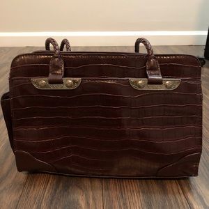 Vintage Wester Purse/ Shoulder Bag Braid Handles Alligator Print Leather- Maroon